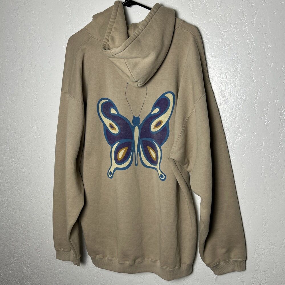 Sims Board Company Vintage Y2K Skateboard Hoodie with Butterfly Print XL Beige